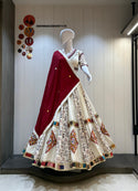 Embroidered Khadi Cotton Lehenga With Padded Blouse And Cotton Silk Dupatta-ISKWNAV280597115