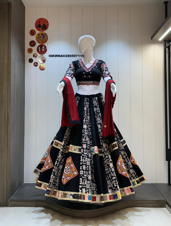 Embroidered Khadi Cotton Lehenga With Padded Blouse And Cotton Silk Dupatta-ISKWNAV280597115