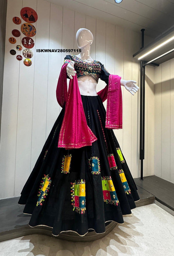 Embroidered Khadi Cotton Lehenga With Padded Blouse And Cotton Silk Dupatta-ISKWNAV280597115