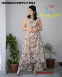 Kantha Kalamkari Printed Cotton A-Line Kurti With Kalamkari Printed Palazzo-ISKWKU2306PPC/D1964