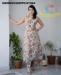 Kantha Kalamkari Printed Cotton A-Line Kurti With Kalamkari Printed Palazzo-ISKWKU2306PPC/D1964