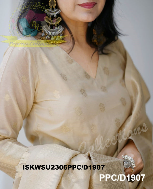 Banarasi Chanderi Silk Kurti With Silk Pant And Banarasi Dupatta-ISKWSU2306PPC/D1907