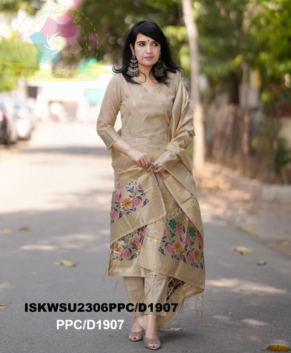 Banarasi Chanderi Silk Kurti With Silk Pant And Banarasi Dupatta-ISKWSU2306PPC/D1907