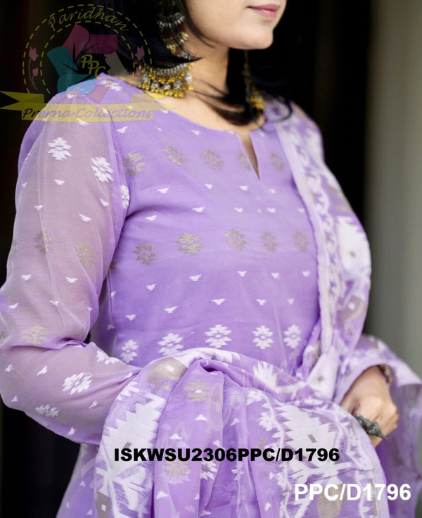 Jamdani Hand Weaved Cotton Kurti With Pant And Dupatta-ISKWSU2306PPC/D1796