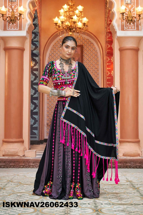 Embroidered Viscose Rayon Lehenga With Blouse And Dupatta-ISKWNAV26062433