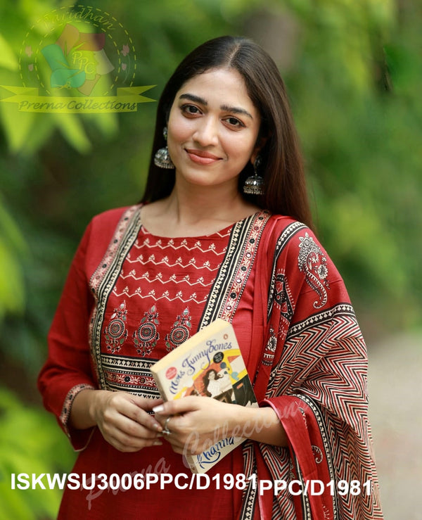 Cotton Kurti With Pant And Ajrakh Printed Malmal Cotton Dupatta-ISKWSU3006PPC/D1981