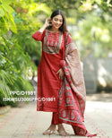 Cotton Kurti With Pant And Ajrakh Printed Malmal Cotton Dupatta-ISKWSU3006PPC/D1981