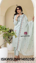 Embroidered Cotton Kurti With Pant And Dupatta-ISKWSUNH140525B