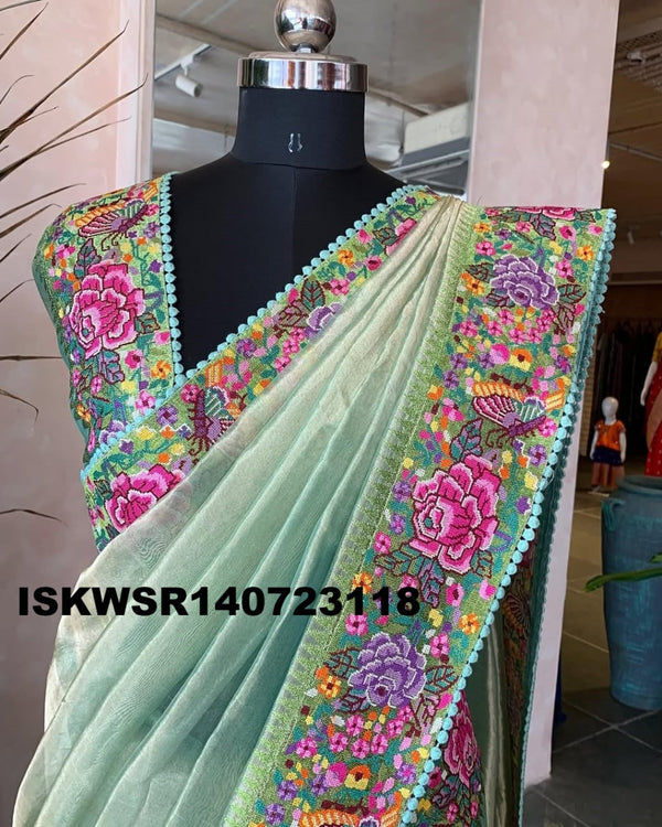 Embroidered Banarasi Handloom Tissue Saree With Blouse-ISKWSR140723118