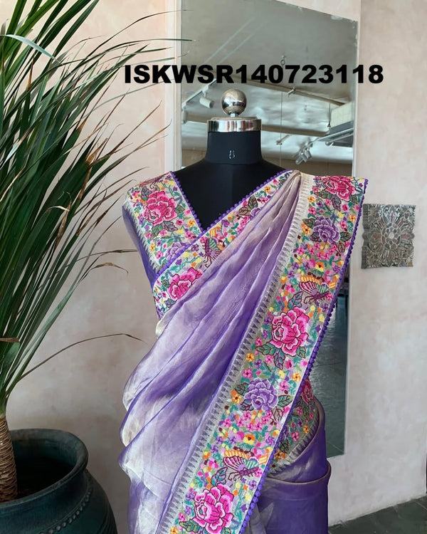 Embroidered Banarasi Handloom Tissue Saree With Blouse-ISKWSR140723118