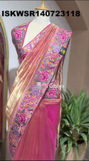 Embroidered Banarasi Handloom Tissue Saree With Blouse-ISKWSR140723118