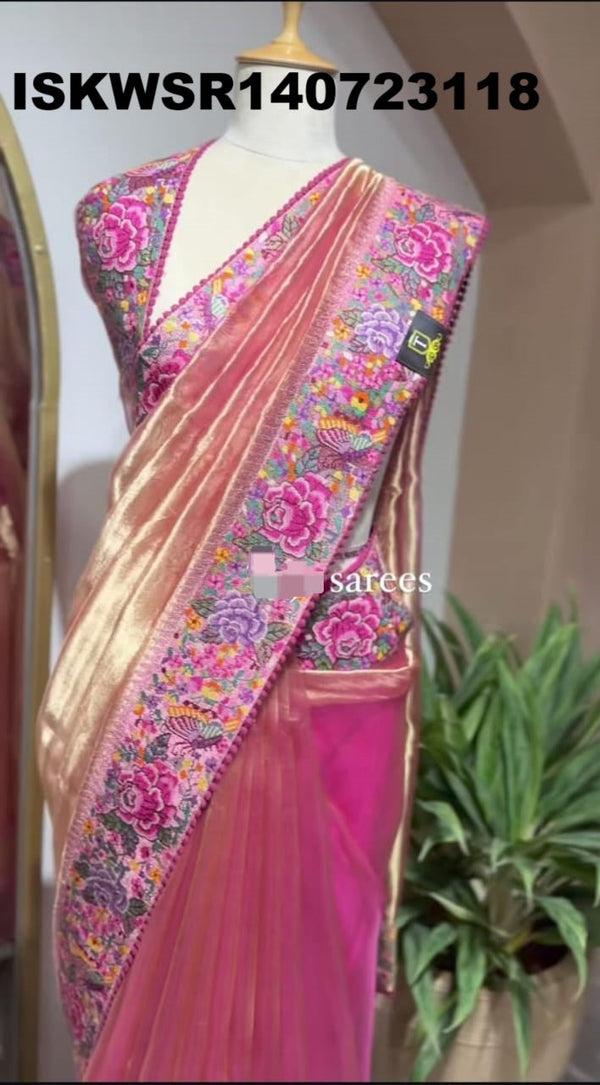 Embroidered Banarasi Handloom Tissue Saree With Blouse-ISKWSR140723118