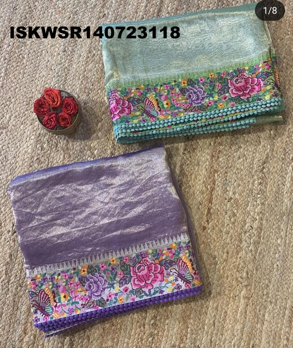 Embroidered Banarasi Handloom Tissue Saree With Blouse-ISKWSR140723118