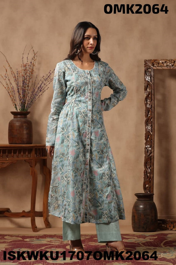 Floral Printed Malmal Front Slit Kurti With Palazzo-ISKWKU1707OMK2064