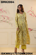 Floral Printed Malmal Front Slit Kurti With Palazzo-ISKWKU1707OMK2064