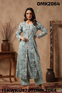 Floral Printed Malmal Front Slit Kurti With Palazzo-ISKWKU1707OMK2064