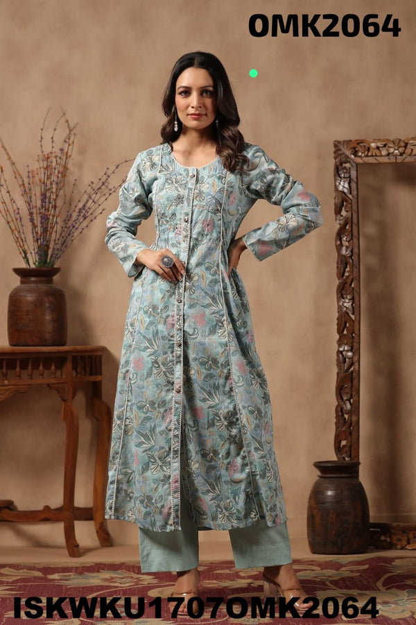 Floral Printed Malmal Front Slit Kurti With Palazzo-ISKWKU1707OMK2064