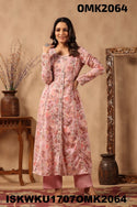 Floral Printed Malmal Front Slit Kurti With Palazzo-ISKWKU1707OMK2064