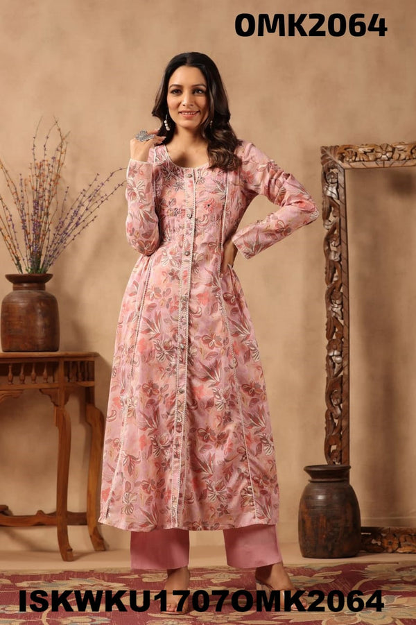 Floral Printed Malmal Front Slit Kurti With Palazzo-ISKWKU1707OMK2064
