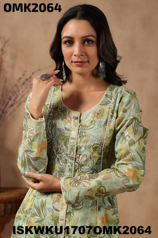 Floral Printed Malmal Front Slit Kurti With Palazzo-ISKWKU1707OMK2064