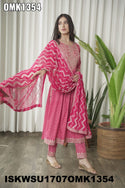 Embroidered Rayon Naira Cut Kurti With Pant And Chiffon Dupatta-ISKWSU1707OMK1354