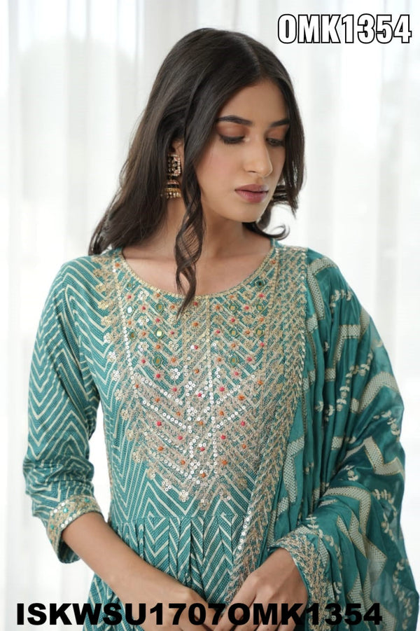 Embroidered Rayon Naira Cut Kurti With Pant And Chiffon Dupatta-ISKWSU1707OMK1354