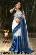 Embroidered Linen Saree With Blouse-ISKWSR130723117