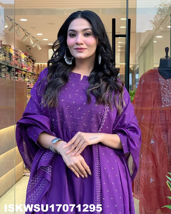 Silver Printed Cotton Kurti With Pant And Dupatta-ISKWSU17071295