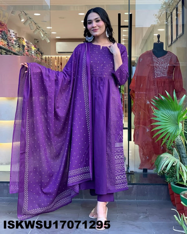Silver Printed Cotton Kurti With Pant And Dupatta-ISKWSU17071295
