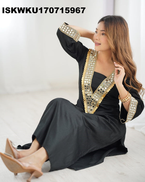 Embroidered Chinon Kurti With Pant-ISKWKU170715967