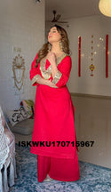 Embroidered Chinon Kurti With Pant-ISKWKU170715967