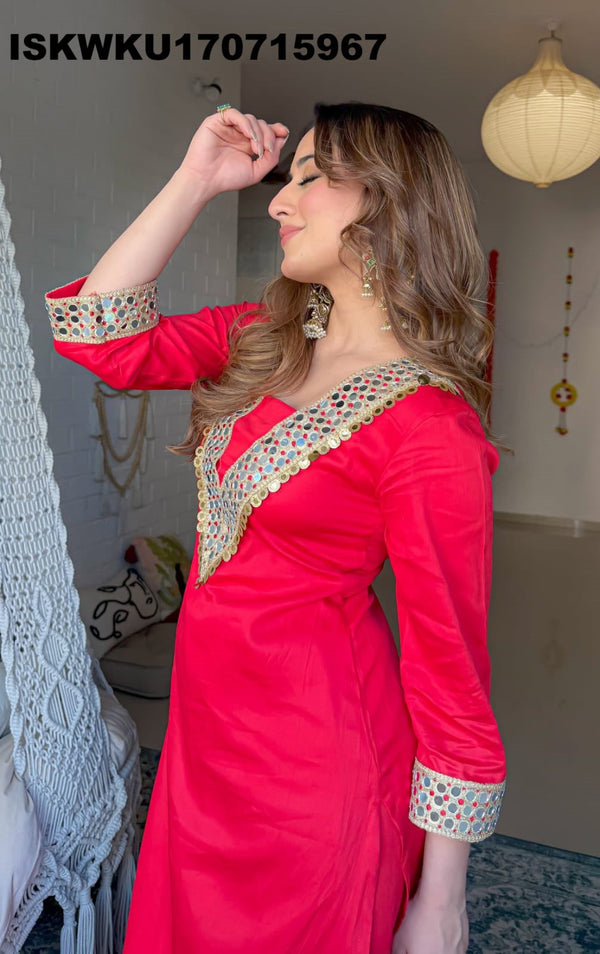 Embroidered Chinon Kurti With Pant-ISKWKU170715967