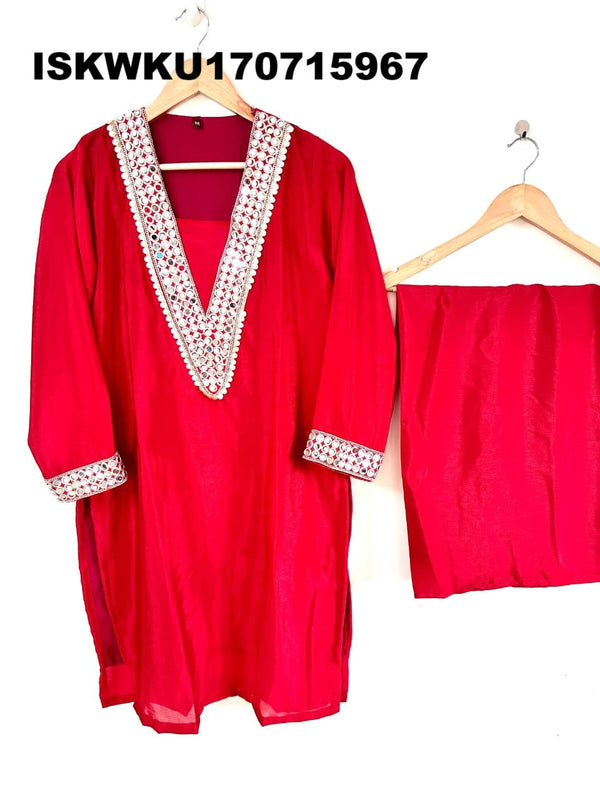 Embroidered Chinon Kurti With Pant-ISKWKU170715967