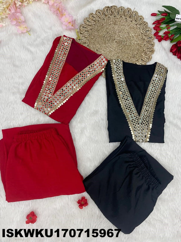 Embroidered Chinon Kurti With Pant-ISKWKU170715967