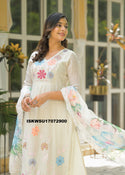 Embroidered Malmal Chanderi Kurti With Pant And Organza Dupatta-ISKWSU17072900