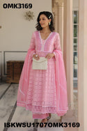 Net Schiffli Anarkali Kurti With Pant And Dupatta-ISKWSU1707OMK3169