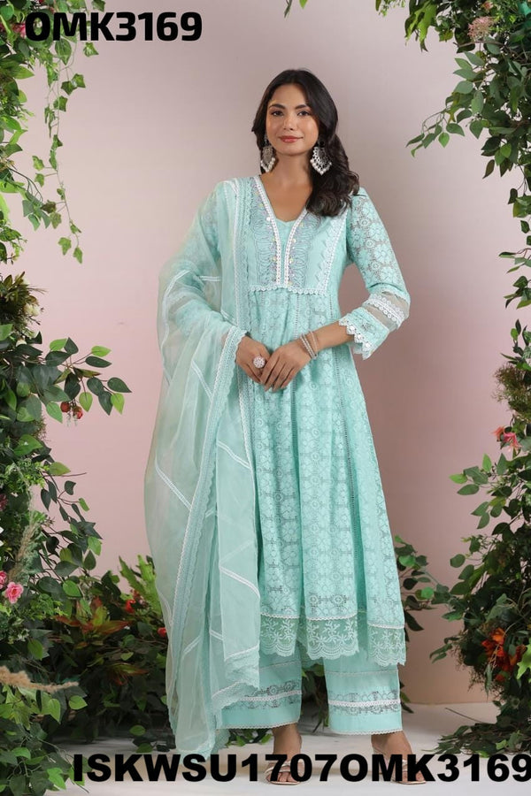 Net Schiffli Anarkali Kurti With Pant And Dupatta-ISKWSU1707OMK3169