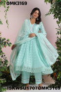 Net Schiffli Anarkali Kurti With Pant And Dupatta-ISKWSU1707OMK3169