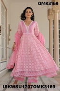 Net Schiffli Anarkali Kurti With Pant And Dupatta-ISKWSU1707OMK3169