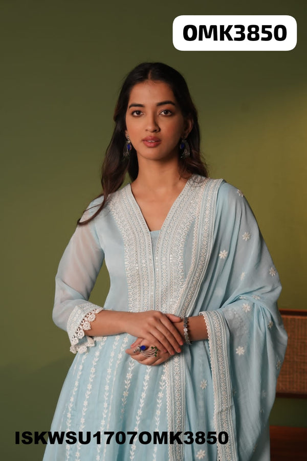 Embroidered Organza Anarkali Kurti With Pant And Dupatta-ISKWSU1707OMK3850
