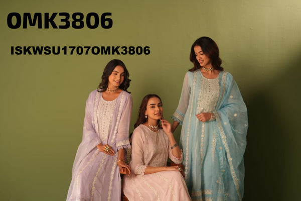 Embroidered Organza Anarkali Kurti With Pant And Dupatta-ISKWSU1707OMK3806