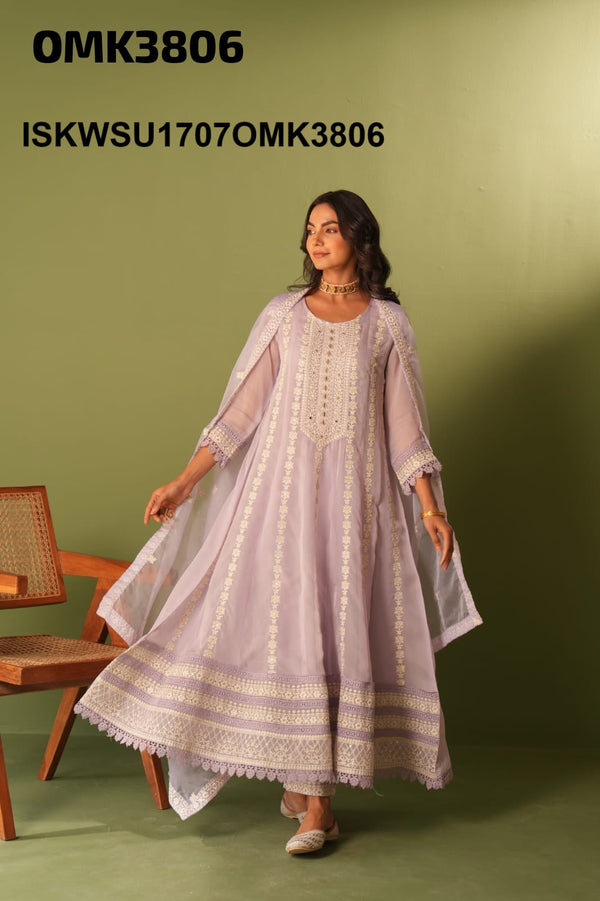 Embroidered Organza Anarkali Kurti With Pant And Dupatta-ISKWSU1707OMK3806