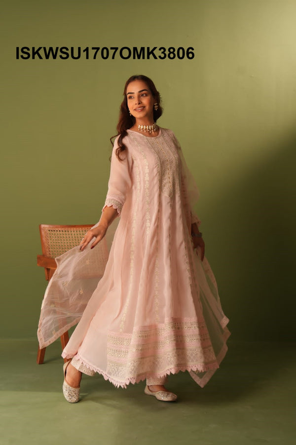 Embroidered Organza Anarkali Kurti With Pant And Dupatta-ISKWSU1707OMK3806