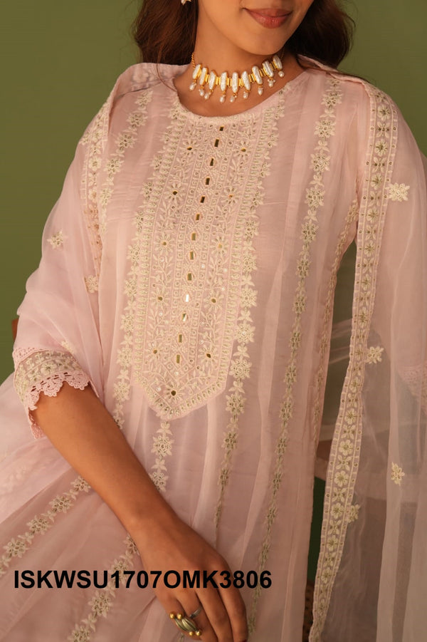 Embroidered Organza Anarkali Kurti With Pant And Dupatta-ISKWSU1707OMK3806
