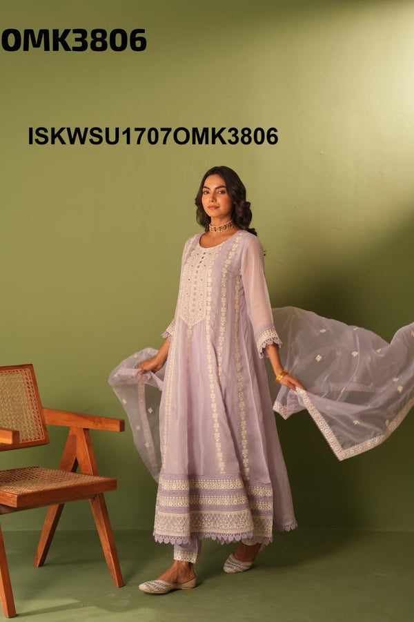 Embroidered Organza Anarkali Kurti With Pant And Dupatta-ISKWSU1707OMK3806