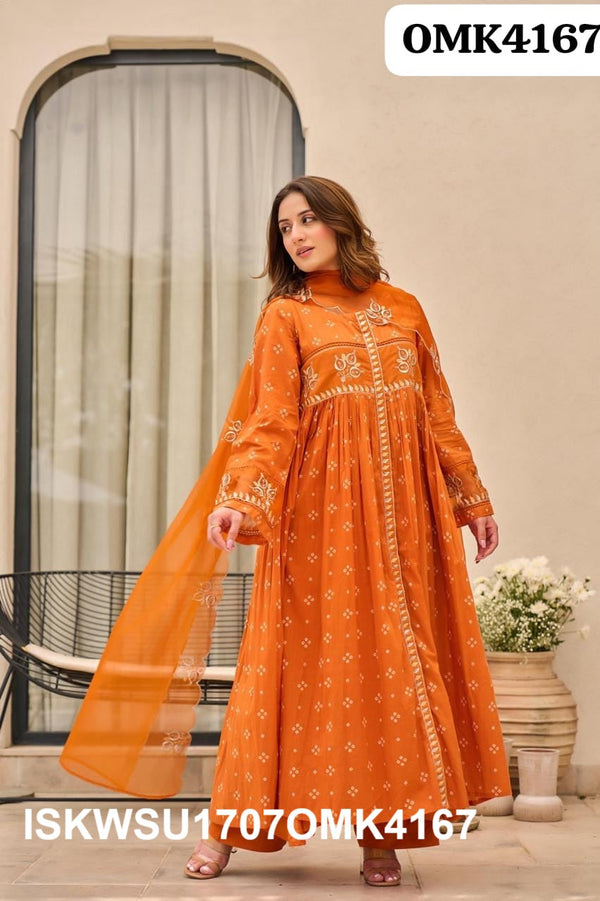 Digital Bandhani Printed Malmal Chanderi Kurti With Shantoon Pant And Organza Dupatta-ISKWSU1707OMK4167