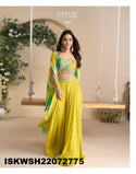 Embroidered Chinon Silk Crop Top With Sharara And Shrug-ISKWSH21072775