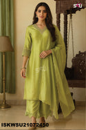 Embroidered Silk Kurti With Pant And Dupatta-ISKWSU21072450