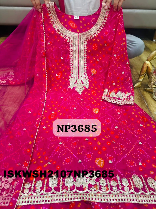 Bandhani Printed Georgette Kurti With Sharara And Net Dupatta-ISKWSH2107NP3685