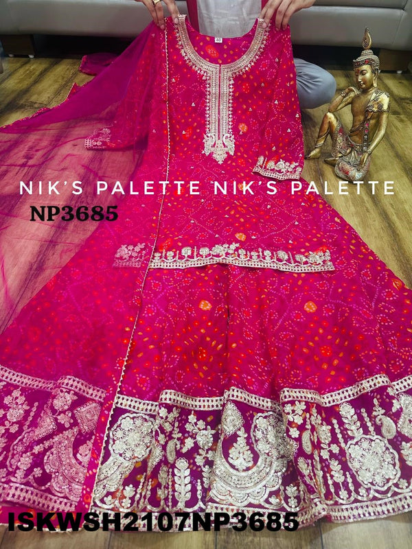 Bandhani Printed Georgette Kurti With Sharara And Net Dupatta-ISKWSH2107NP3685